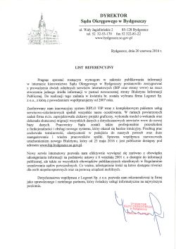 Referencje otrzymane z Sądu Okręgowego w Bydgoszczy